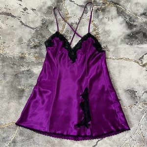 Frederick’s of Hollywood sexy royal-purple slip dress with black lace trim 💜